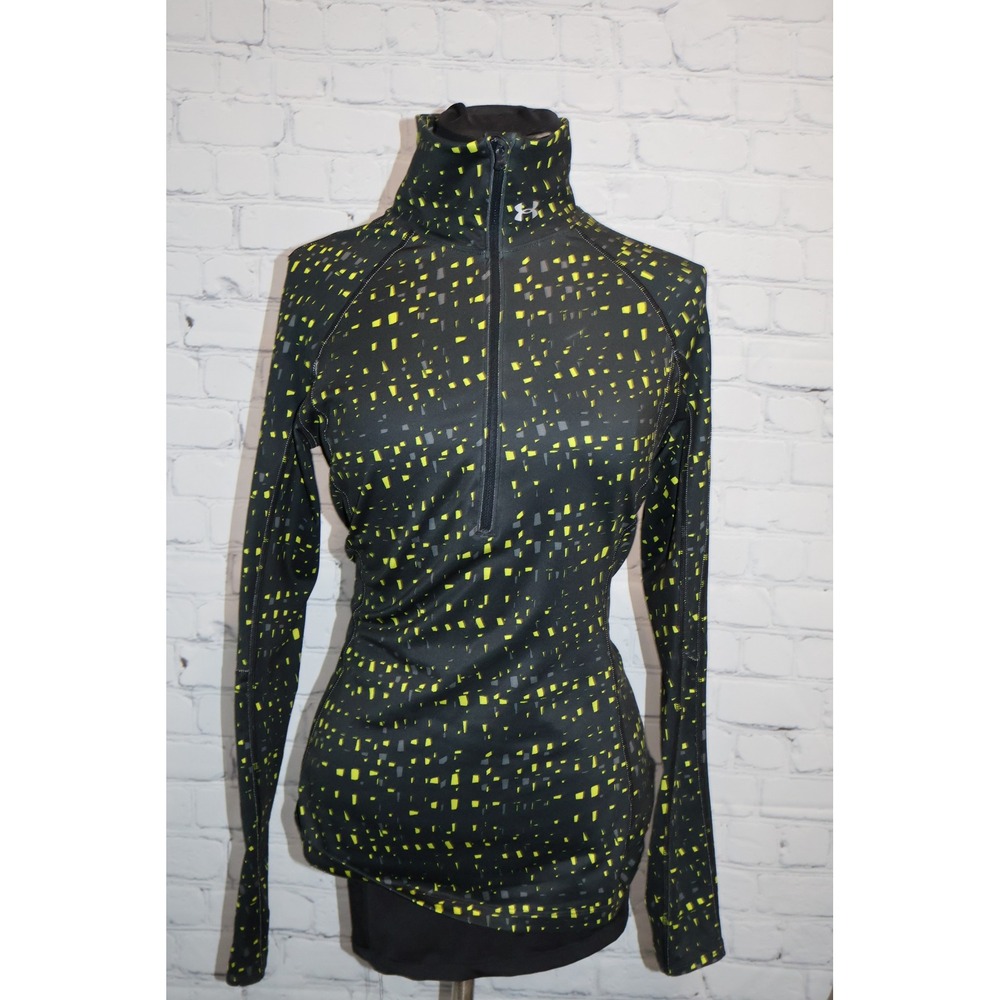 Under Armour Pullover Running Gym Shirt Womens Medium Black Yellow 1/4 Zip